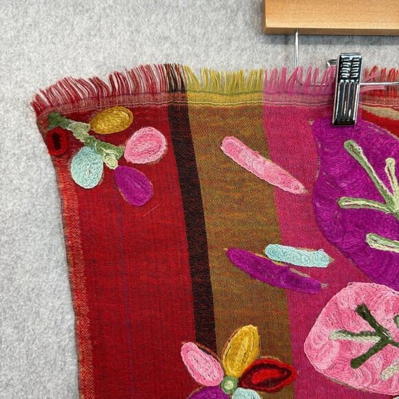 Embroidered Colorful Red Leaf / Floral  Wool? Scarf Shawl Wrap Stole 76" Long - Picture 7 of 14